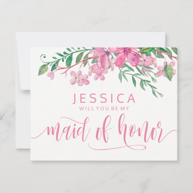 Rosa Blommar kommer du att vara min Maid of honor Inbjudningar (Framsida)