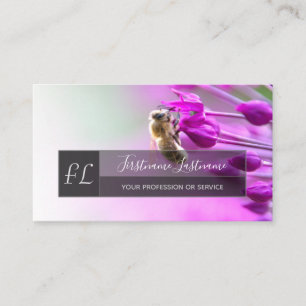 Rosa blommar med binas grått-rektangulära monogram visitkort