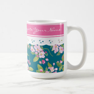 Rosa Blommar Mörk blått med Faux Snöre Kaffemugg