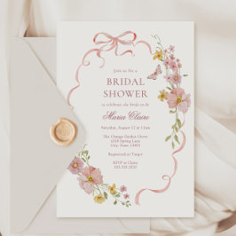 Rosa Blommar och Bows-Möhippa Inbjudningar