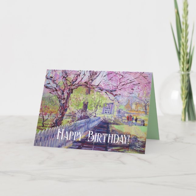 Rosa Blommar Över Williamsburg Grattis på födelsed Kort (Framsida)