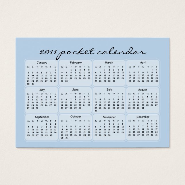 rosa Blommar Pocket Calendars 2011 Visitkort (Framsidan)