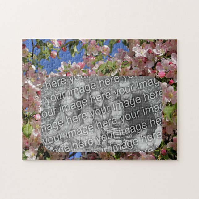 Rosa Blommar Ram Skapar ditt eget foto Pussel (Horisontell)