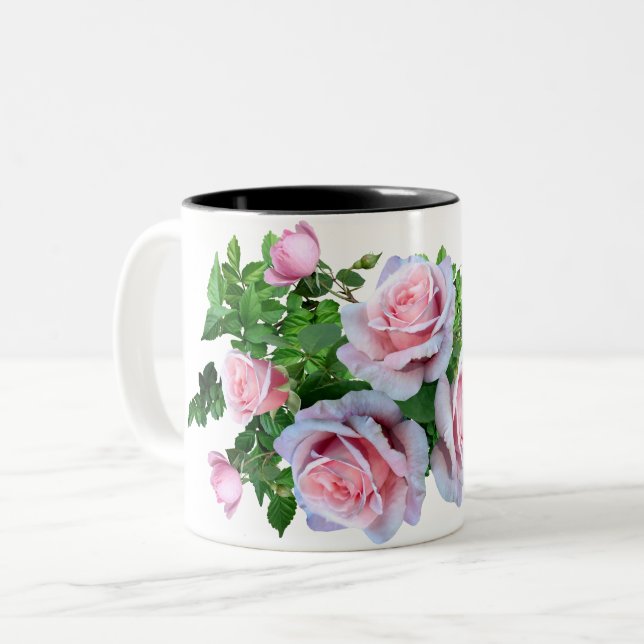 Rosa Blommar Ro Två-Tonad Mugg (Framsida vänster)
