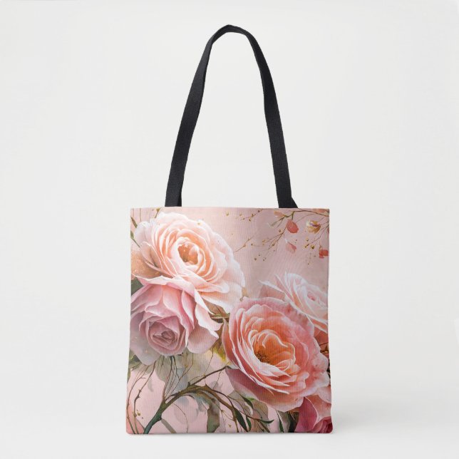 Rosa Blommar Ro Vattenfärgsfärg för Tygkasse (Framsida)