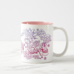 Rosa Blommar Skull Två-Tonad Mugg