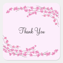Rosa Blommar Tack Fyrkantigt Klistermärke