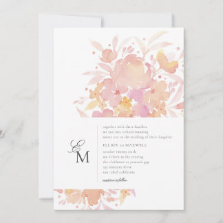 Rosa Blommar Watercolor Blommigt Bröllop Inbjudningar