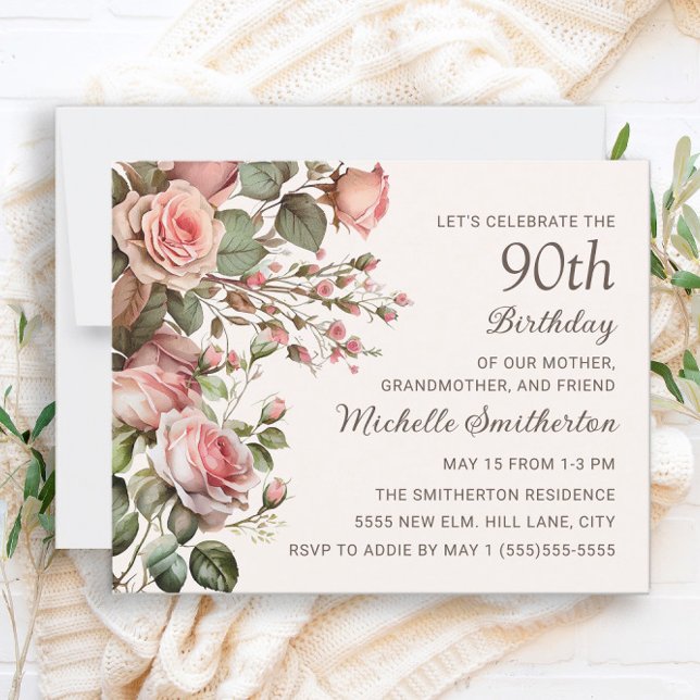 Rosa blommig 100-års födelsedag för mormor 90-årsd (Skapare uppladdad)