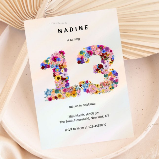 Rosa blommig 13-årsdag trädgård vår vildblomma inbjudningar (boho soft pink floral, flower arrangement, invitation invite, cute unique girly, elegant modern, bir)