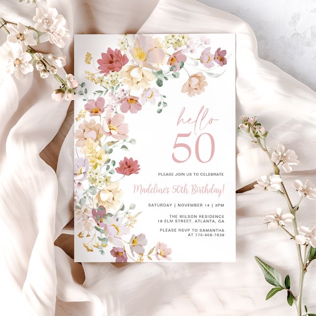 Rosa Blommig 50-årsdag Inbjudningar (Skapare uppladdad)