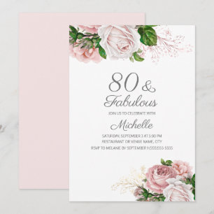 Rosa Blommig 80 och Fantastisk Födelsedag Inbjudningar