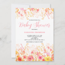 Rosa Blommig Akvarell Baby Shower Inbjudan