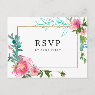 Rosa Blommig Akvarell Bröllop RSVP-svar Inbjudan Vykort