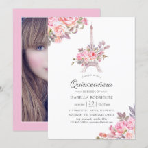 Rosa Blommig Akvarell Paris Quinceañera Foto