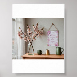 Rosa Blommig Akvarell Tro På Din Magi Vägg Poster