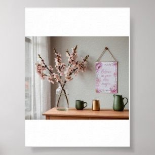 Rosa Blommig Akvarell Tro På Din Magi Vägg Poster