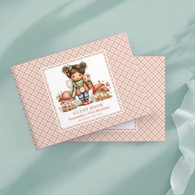 Rosa Blommig Älva 4-års Födelsedags Gästbok (Pink Floral Fairy 4th Birthday Guest Book)