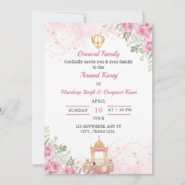 Rosa blommig Anand Karaj-inbjudningskort Inbjudningar