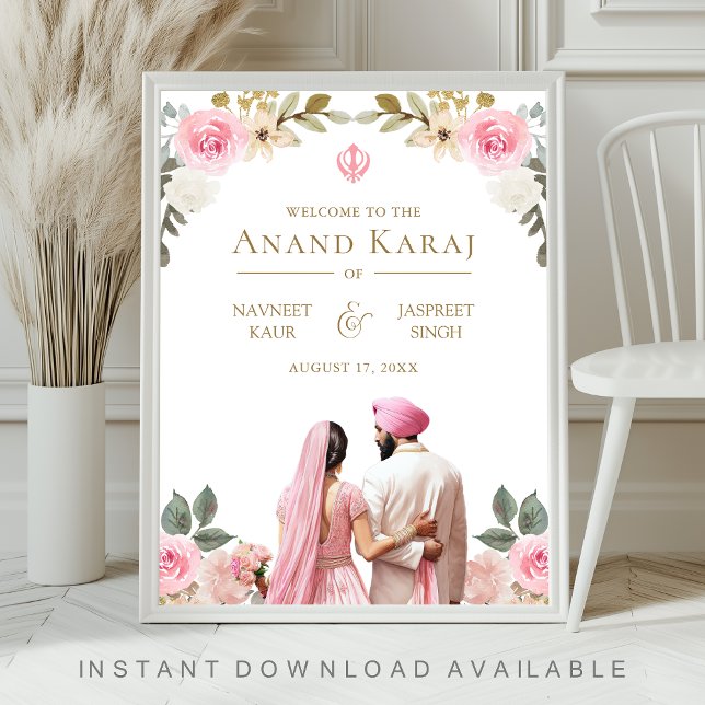 Rosa blommig Anand Karaj Sikh bröllops välkomstsky Poster (Skapare uppladdad)