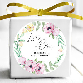 Rosa blommig Anemone Kärlek är i blom Bröllopskala Runt Klistermärke