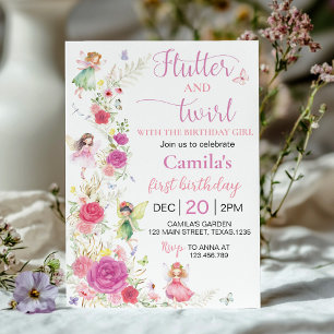 Rosa Blommig Änglatemadagsfirande Inbjudningar