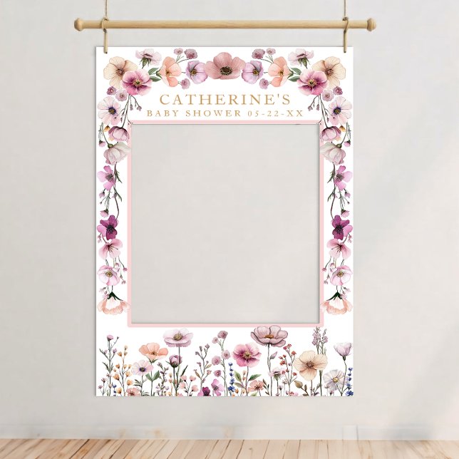 Rosa blommig ängsblomma fotobutiksaffisch – Dammig Poster ( Themed photo booth)