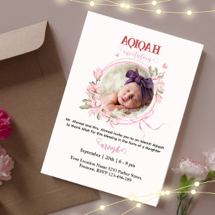 Rosa blommig Aqeeqah- Aqiqah- Inbjudan