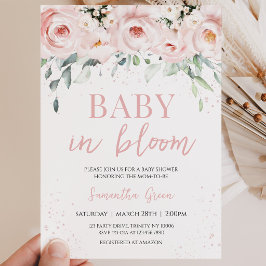 Rosa Blommig Baby i Blom Baby Shower Inbjudningar