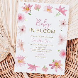 Rosa Blommig Baby i Blom Baby Shower Inbjudningar