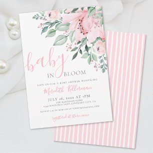Rosa blommig Baby i blommande flicka dusch Inbjudningar