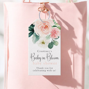 Rosa Blommig Baby i Knopp Bebis Shower Presentetikett