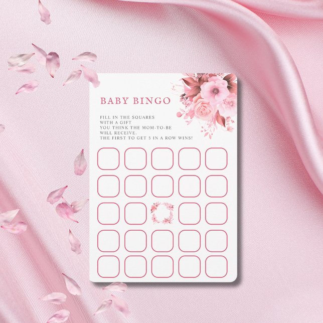 Rosa Blommig Baby Shower Bingo Spel Inbjudningar (Skapare uppladdad)