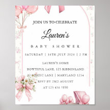Rosa blommig baby shower inbjudan affisch