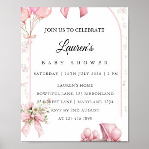 Rosa blommig baby shower inbjudan affisch