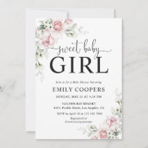 Rosa blommig baby shower-inbjudan