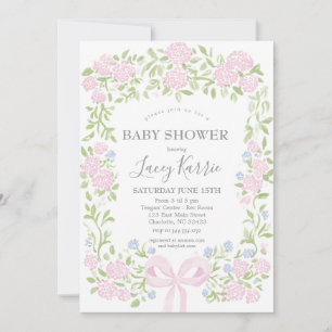 Rosa blommig baby shower-inbjudan, inbjudningar