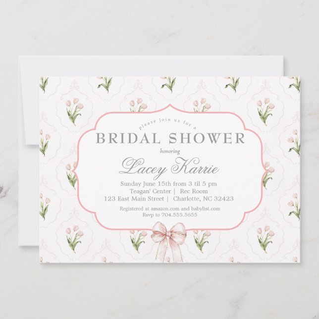 Rosa blommig baby shower-inbjudan,  inbjudningar (Framsida)