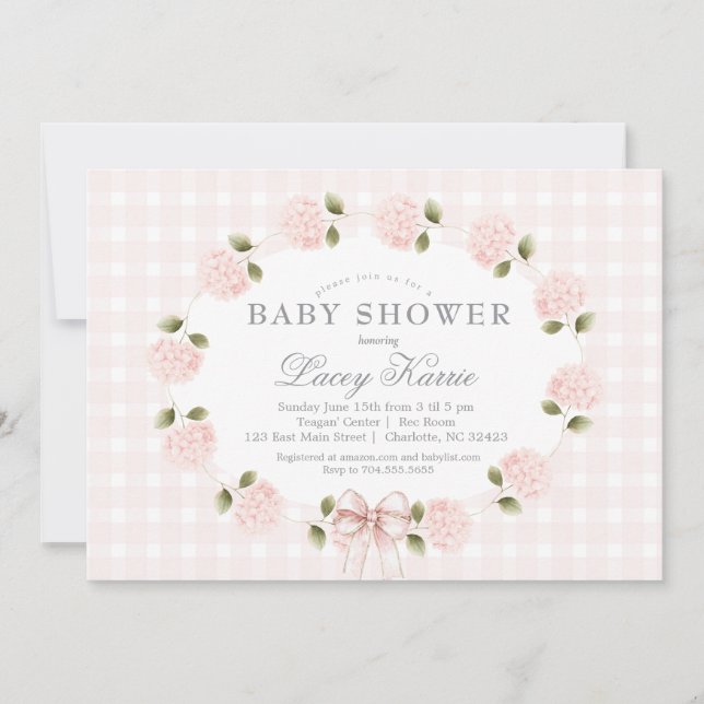 Rosa blommig baby shower-inbjudan,  inbjudningar (Framsida)