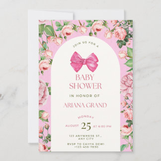 Rosa blommig baby shower-inbjudan – redigerbar mal inbjudningar