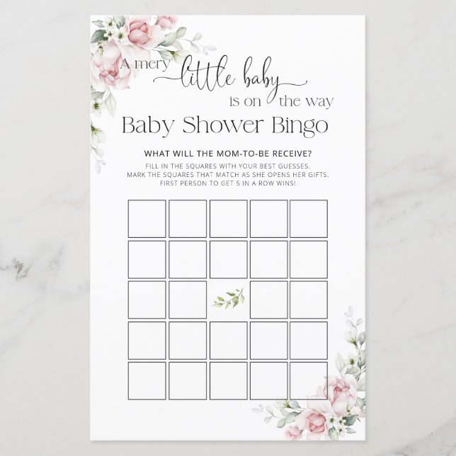 Rosa Blommig Baby Shower Spel Bingo (Framsida)