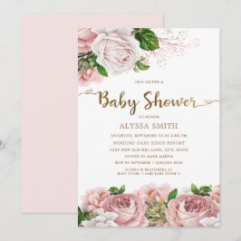 Rosa Blommig Babyflicka Bebisdopp Manus Inbjudningar