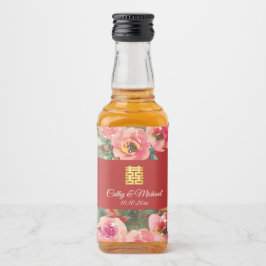 Rosa blommig bakgrund dubbel lyckasymbol spritflaskor etikett