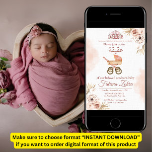 Rosa blommig barnvagn Babyflicka Muslimsk Aqiqah I Inbjudningar