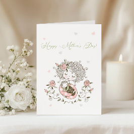 Rosa Blommig Bebis Hjärtan Mors Dag Kort