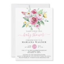 Rosa Blommig Bebis Shower i Vattenfärg