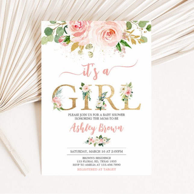 Rosa Blommig Bebis Shower Inbjudningar (A Sweet Baby Girl Baby Shower Invitation)