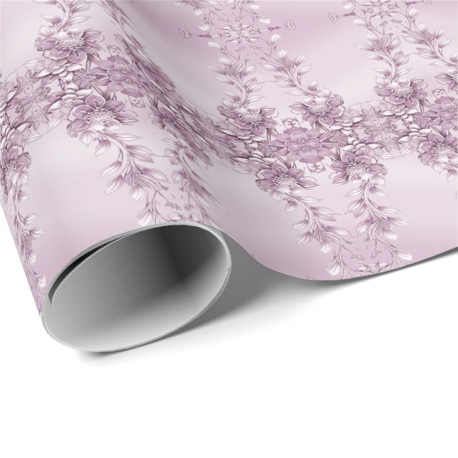 Rosa Blommig Blad Inpackningspapper Presentpapper (Rullad Hörn)