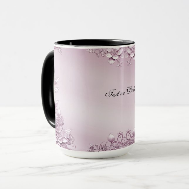 Rosa blommig bladmönstrad mugg (Framsida vänster)