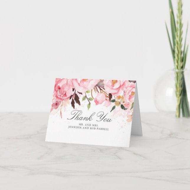 Rosa blommig bröllop tack kort (Framsida)
